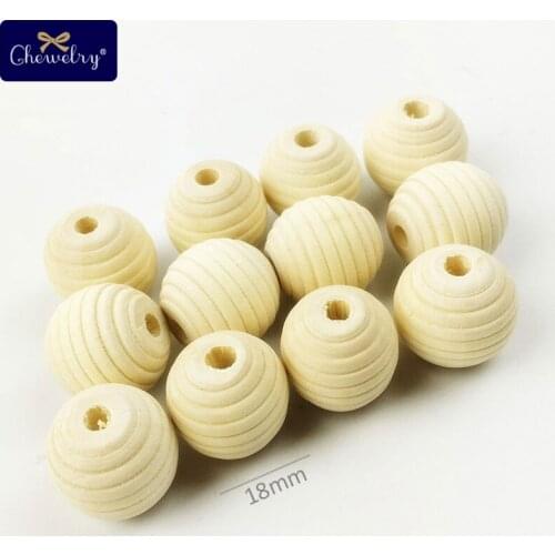 100PC 18mm Wooden Threaded Beads Food Grade Silicone Beads Baby Teether Biter Beads For DIY Pacifier Chain Clip Children Proudct