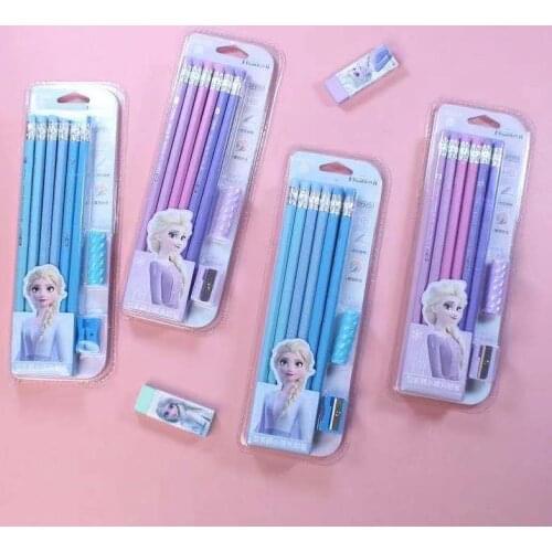 12pcs/batch of genuine Disney Frozen new pencil set to send cartoon pencil sharpener + pen cap school supplies gift