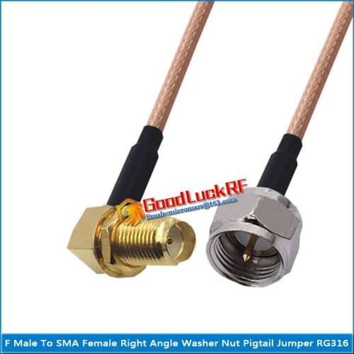 1X Pcs F Male to SMA Female 90 Degree Right Angle Washer O-ring Bulkhead Panel Mount Nut Plug Pigtail Jumper RG316 Cable