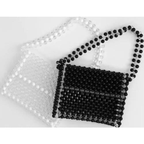 2019 Transparent Acrylic Pearl Solid Bead Mixed Woven Double Belt Female Lovely Handbag