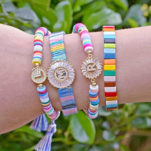 2020 New Bohemia Initial 26 Alphabet Charm Bracelet Women Luxury Letter Name Rainbow Silicone Plastic Bracelets For Men jewelry