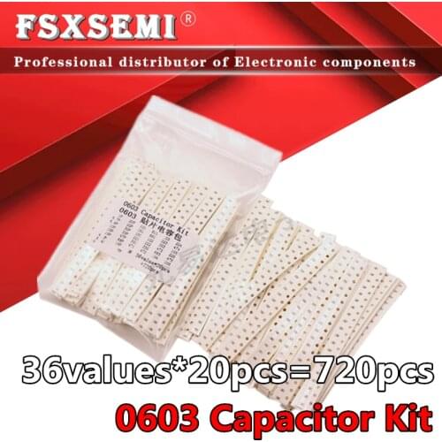 36values X20pcs=720pcs 1pF~10uF 0603 SMD Capacitor assorted kit Capacitors Samples Kit electronic diy kit