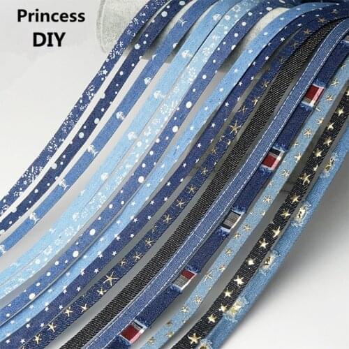 5Meter/Lot 10mm Jeans Fabric Cloth Colorful Print 1cm Choker Ribbon Tape Layering DIY Necklace Craft Hair Bow Material 1'' Demin