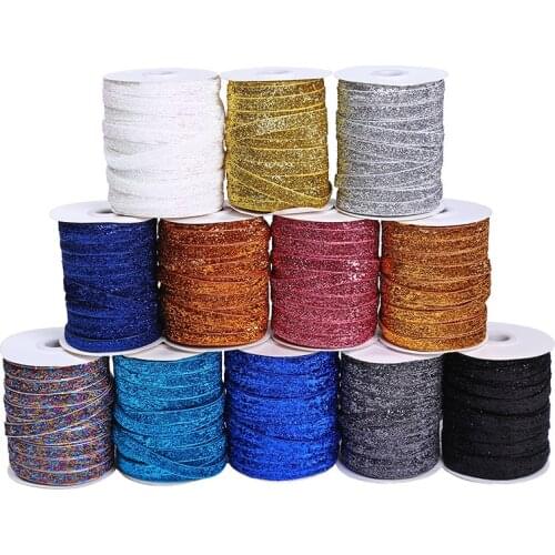 5Yards Single Faced No Elastic Metallic Glitter Satin Ribbons Wedding Christmas DIY Party Decoration 6mm/10mm/15mm/20mm/25mm