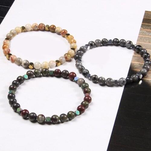 6MM Natural Stones Round Bead Hematite Spacer Bracelet White Howlite Crazy Agates Dragon Blood Stone Attractive Jewelry Gift