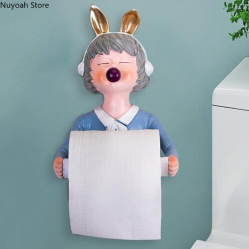 Bathroom Decoration Accessories Cute Tissue Rack Resin Girl Tissue Box Free Punch Rack Nordic Minimalist Bathroom Supplies