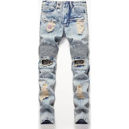 Biker Jeans Fashion Streetwear Hip Hop Stretch Slim Pants Men Hiphop Skinny Ripped Jeans For Men