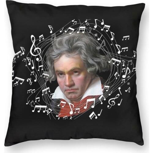 Beethoven With Flying Music Notes Square Pillow Case Throw Pillow Fashion Pillowcover Home Decor
