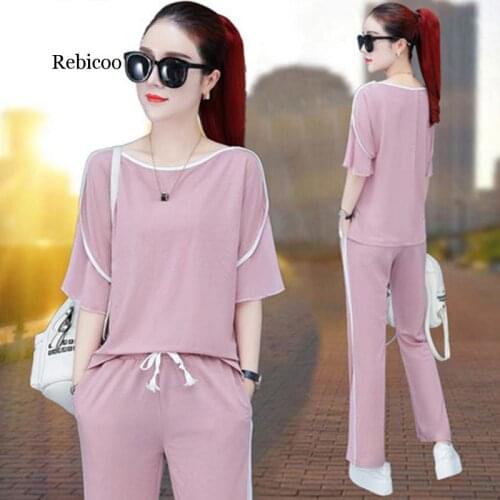 Large comfortable casual suit spring summer loose casual suit summer suit sports flared pants two piece suit for fat mm