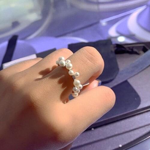 Brand 1:1High Quality Fahsion Ring Silver Color White Pearl Paved Cubic Zirconia Sliding Rings Women Jewelry