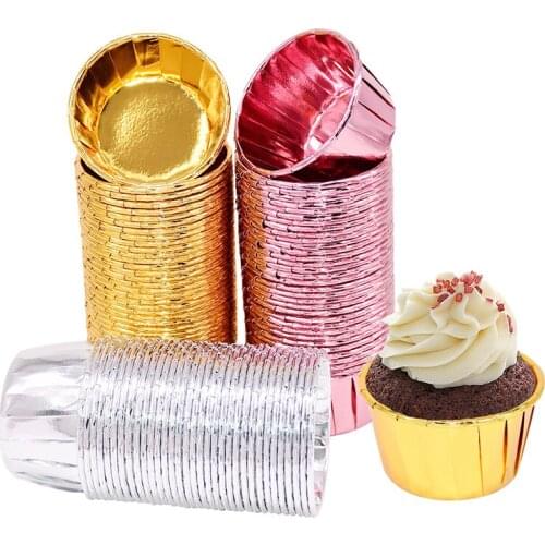 50Pcs Aluminum Foil Cupcake Paper Cups Gold Muffin Liner Case Baking Cup Tray For Wedding Birthday Party Cupcake Wrapper Paper