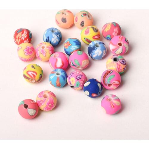 10pcs Colorful Printed Polymer Clay Perforated Diy Beads Handmade Loose Beads Bracelet Pendant Garments Accessories