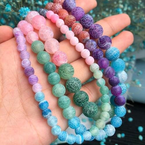 6/8/10mm Coloful Frost Cracked Agates Natural Stone Beads for Jewelry Making Loose Spacer Round DIY Necklace Bracelet 15inch