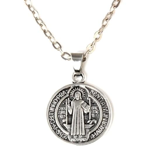 30pcs Saint St Benedict of Nursia Patron Against Evil Medal Religious Pendant Necklaces 20inches Chains 21x30.5mm