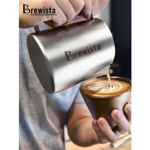 Brewista Stainless Steel Pointed MouthTemperature Display Coffee Latte Milk Foam Cylinde Milk Pitcher Cup