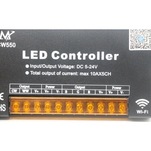 RGB Controller 50A DC 5-24V WiFi 5in1 LED Strip Smart Control IOS Android for Single color/CCT/RGB/RGBW/RGB+CCT Led Strip Light