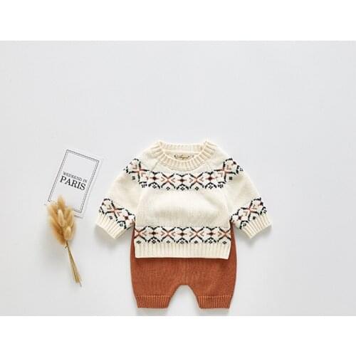 Kids Clothing 2020 Infant Autumn Winter Baby Cotton Knitted Suit Childrens Long-sleeve Top-shirt Shorts Two-piece Sweater Suits