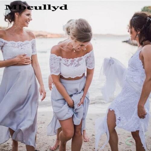 Mbcullyd Lilac Long Bridesmaid Dresses 2020 A Line Lace Top and Chiffon Skirt Wedding Guest Dress Two Pieces Vestido Madrinha