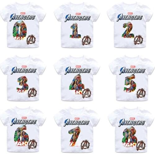Marvels Super Hero Baby Boy Girl Happy Birthday Number 0-10 Childrens T-shirt Avenger Endgame The Hulks Irons Man Print T-shirt