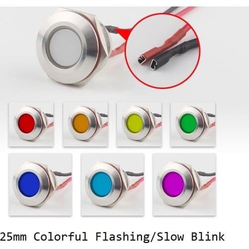 IP67 Waterproof Colorful Flashing LED Metal Warning Indicator Light 25mm Blink Pilot Signal Lamp 3V 6V 12V 24V 36V DC with Wire