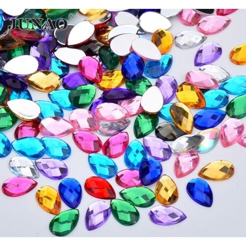 JUNAO 8x13mm 13x18mm Mix Color Crystal Acrylic Drop Rhinestones Glue On Flat Back Gems Non Sewing Strass Crystal for Dress Jewel