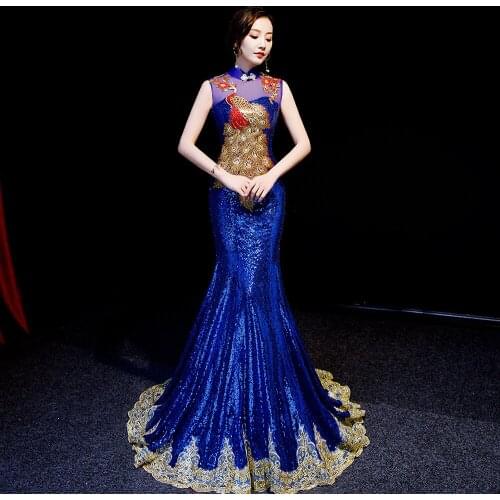 Chinese Traditional clothing Womens Evening Banquet Cheongsam Dress Luxury Backless Long Qipao Party Gowns