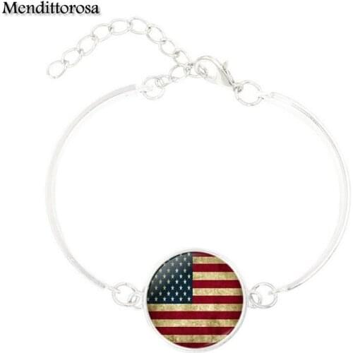 Mendittorosa Hot Sale Glass Cabochon Bracelet Bangle For Women Wholesale Statement Bracelet Bangle American Flag