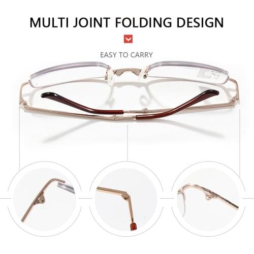 Fashion MINI Design Multifocal Progressive Reading Glasses Men Women Anti Blue UV Protect EyesGlasses Folding Metal Portable