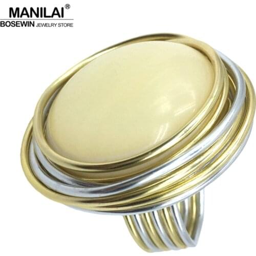 MANILAI Fashion Jewelry Statement Rings Women Wire Spiral Round Cream yellow Resins Big Rings Handmade Finger Rings