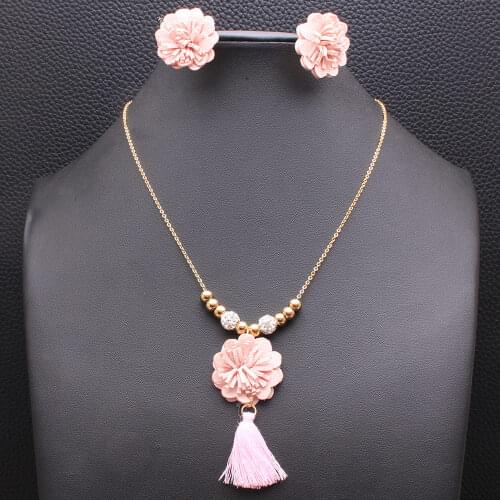 Fashion Stainless Steel Jewelry Sets Gold Color Drop Flower Pendant Necklace Earrings Set For Woman & Girl Party Gift SFAKBIAI