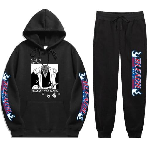 Japanese Anime BLEACH Print mens sets 2 Pieces Sets Winter Sweatshirt+Drawstring Pants Hoodies hoodie sets Sweatshirt Harajuku