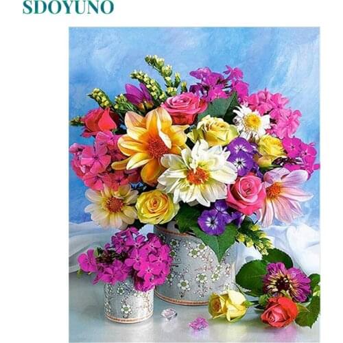 SDOYUNO 60x75cm Oil Painting By Numbers DIY Flowers Paint By Numbers On Canvas Frameless Digital Hand Painting Home Decor Wall A