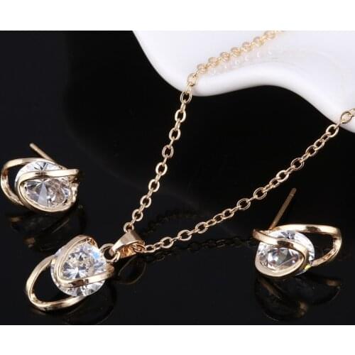 Hot Fashion Jewelry Sets For Women Austrian Crystal Pendant Necklace Stud Earrings