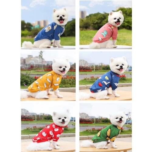 Dog Clothes Plus Velvet Pure Cotton T-shirt Cartoon Printing Cat Clothes Teddy Clothes Autumn Winter Small warm Dog Hoodies