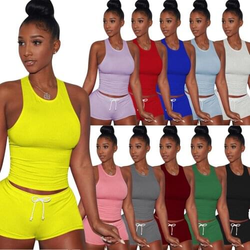 Casual Women Two Piece Set Sportwear Crop Top + Short Pants Tracksuit Women Summer Clothes For Women Solid 5 Color Plus Size 2X