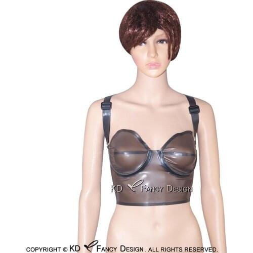 Transparent Black Sexy Latex Bra With Wire Rubber Lingerie Brassieres BRA-0009