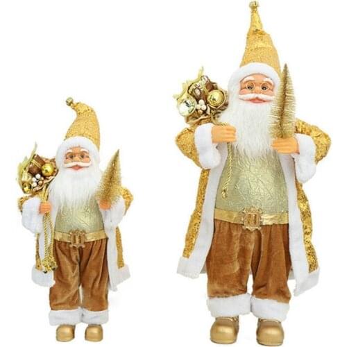 Christmas Glitter Sequins Robe Santa Claus Doll Plush Standing Figurines Statues Decoration Xmas Collectible Ornament Toy