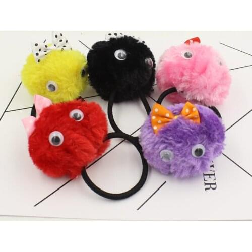 Cartoon Artificial Rabbit Fur Ball Elastic Hair Rope Rings Ties Bands Ponytail Holders Girls Hairband Headband Hair Accessories