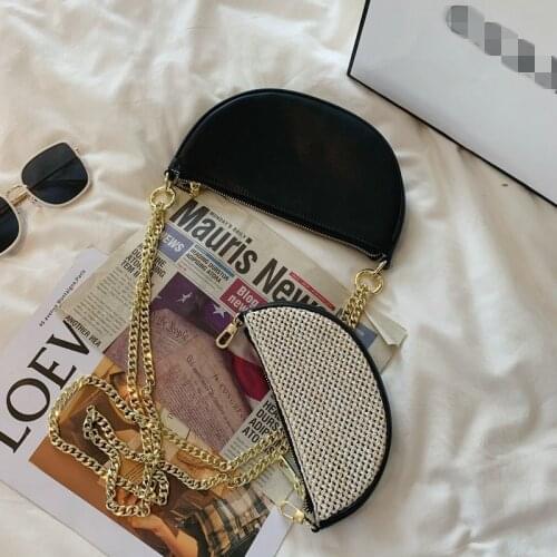 Women Leather Saddle Bags Fashion Small Chains Crossbody Bags 2020 New Shoulder Half Circular Bag Female Party Brown Handbag