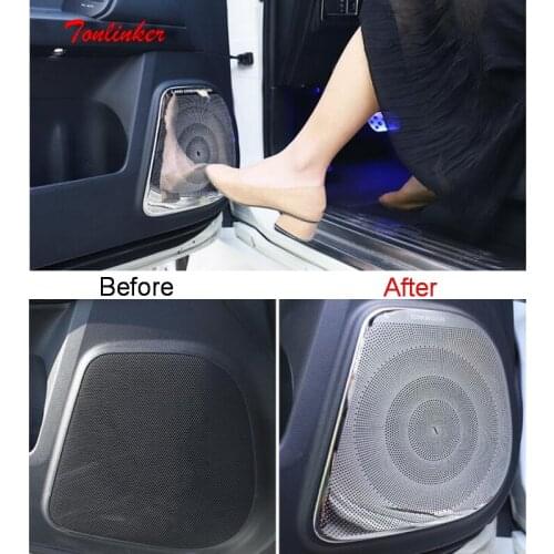 Tonlinker Cover Stickers For PRADO 2010-18 Car Styling 4 PCS Stainless steel Door Interior Speaker decoration Cover Stickers