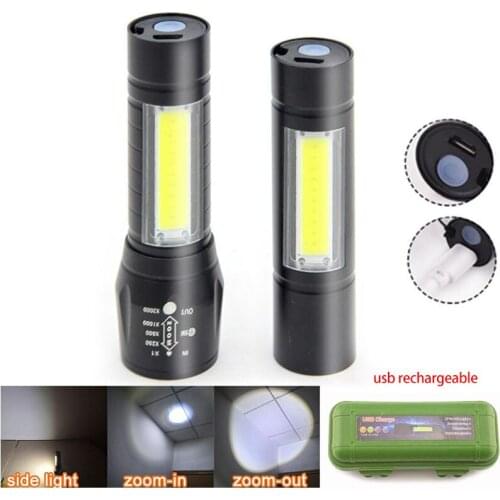 High powerful LED Q5 flashlight COB Torch USB flash work light rechargeable Battery Lamp lanterna outdoor night Camping fishing