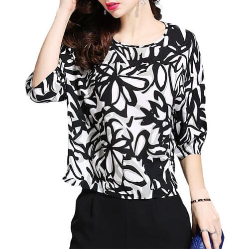 Womens Spring Summer Style Chiffon Blouse Shirt Womens Elegant O-neck Half Sleeve Printed Temperament Casual Tops DD8511