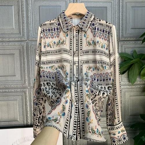 Ladies Korean Style Top Shirt, Printed High-Quality Chiffon Shirt, 2021 Spring/summer Fashion Top, Long-Sleeved Plus Size Shirt