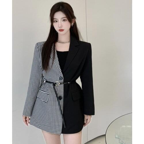 Autumn Fashion Women Patchwork Blazer Suit Coat Full Sleeve Notched Collar Single Breasted Korean Jacket Outwear Tops Clothes