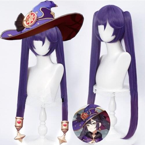 Game Genshin Impact Mona Cosplay Purple Wig Long with Ponytail Resistant Synthetic Hair Halloween Party Role Play Costume Women