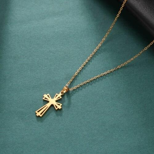 Sipuris Cross Necklace Geometric Triangle Necklace For Men Women Stainless Steel Christian Necklace Classic Jewelry Gift 2021