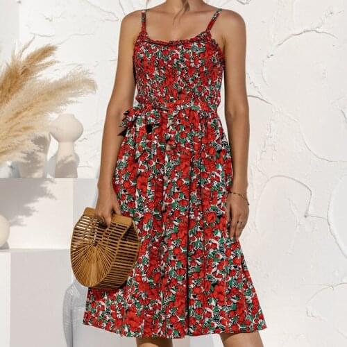 Sexy Summer Sleeveless Slip Midi Dress For Women Bow Button Loose Bandage Pleated Polka Dot Casual Backless Sundress Vestidos