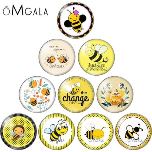 Lovely Cartoon Honey Bee Patterns 10pcs 12mm/18mm/20mm/25mm Round photo glass cabochon demo flat back Making findings ZB0855