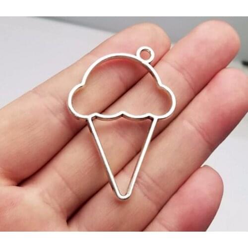 10pcs/lot--43x32mm, Antique silver plated Ice cream glue blank pendant tray bezel charms,DIY supplies, Jewelry accessories