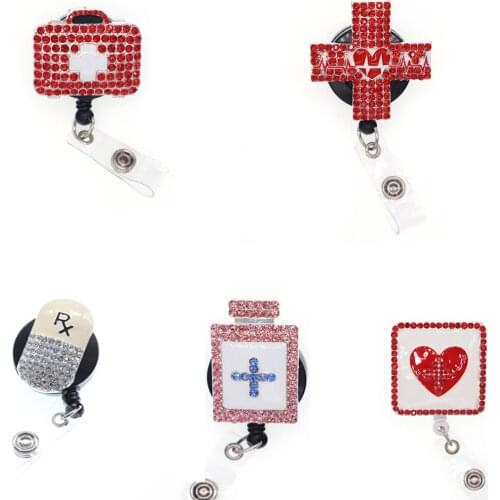 10pcs/Rhinestone ID Badge Holder Reel Retractable Medical series